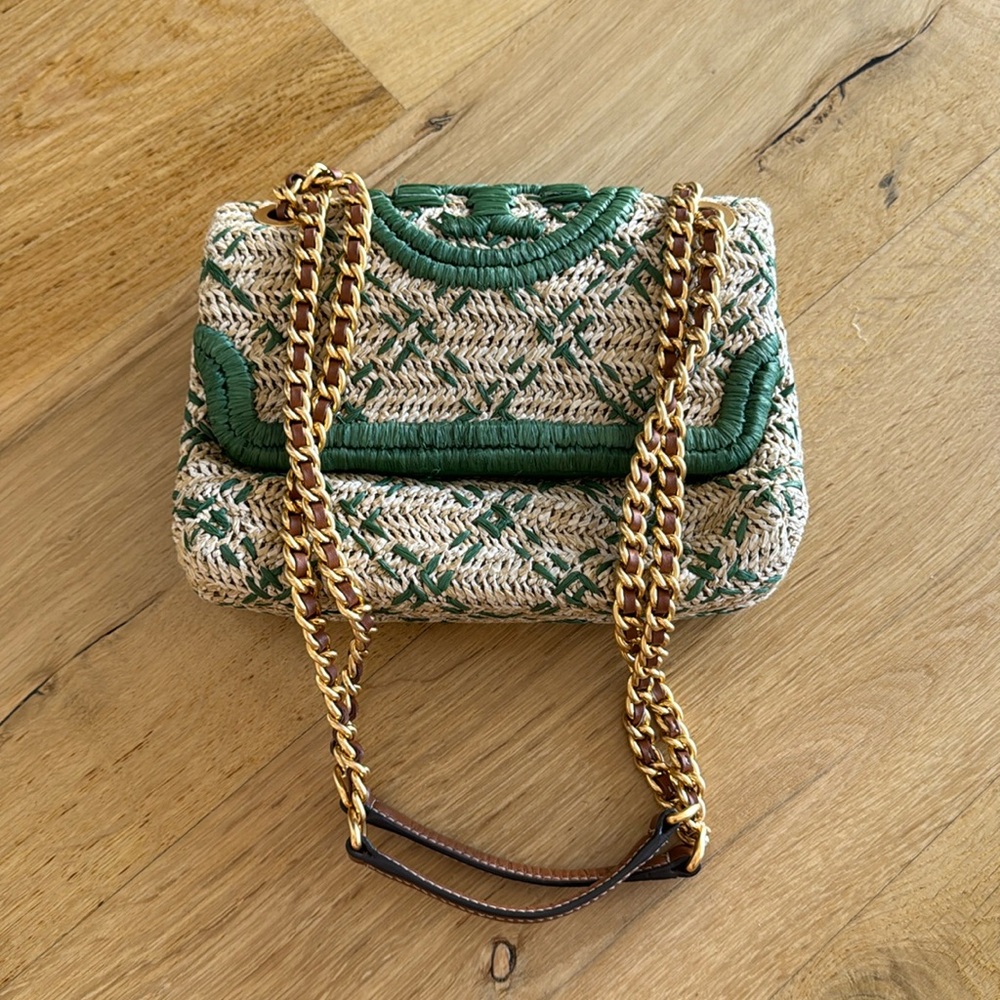 Tory Burch Fleming Raffia Shoulder Bag